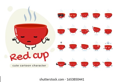 A Mascot Set of the Red Cup. Isolated Vector Illustration