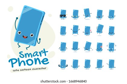 Mascot Set of the Smart phone. Twenty Mascot poses. Isolated Vector Illustration