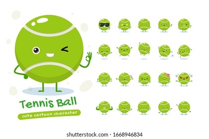 Mascot Set of the Tennis Ball. Twenty Mascot poses. Isolated Vector Illustration