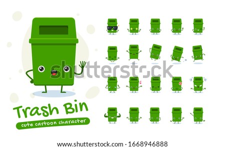 Mascot Set of the Trash Bin. Twenty Mascot poses. Isolated Vector Illustration