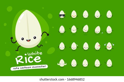 Mascot Set of the White Rice. Twenty Mascot poses. Isolated Vector Illustration