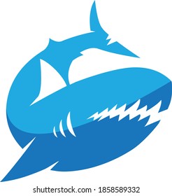 Mascot shark logo vector design. Blue, element.