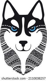  Mascot of siberian husky. The head of a wolf in a floral ornament. Use for postcards, print for t-shirts, posters.