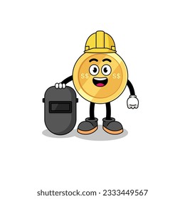 Mascot of singapore dollar as a welder , character design