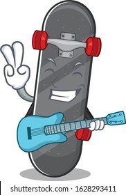 A mascot of skateboard performance with guitar