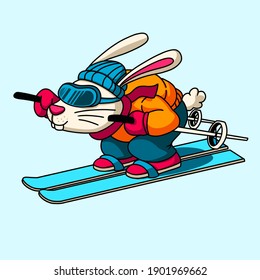 Mascot Ski Bunny Vector Illustration