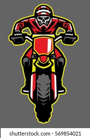 Mascot of skull riding motocross