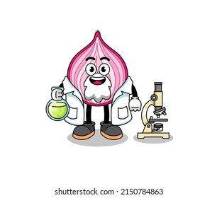 Mascot of sliced onion as a scientist , character design