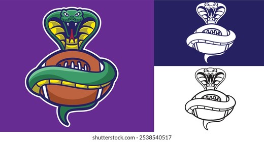 Serpiente de mascota con fútbol americano bueno para el logotipo, logotipo del equipo, logotipo del deporte, etiqueta engomada, etc