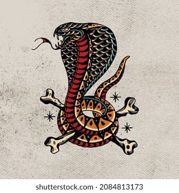 mascot snake cobra and bone for tattoo design