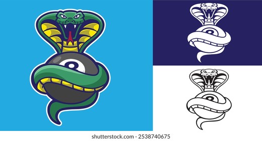 mascot snake with eight ball god for logo, mascot brand, team logo, community, club billiard, etc