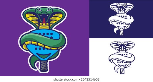 mascot snake with padel racket good for logo, team logo, sport logo, sticker, etc