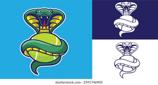 mascot snake with tennis ball good for logo, team logo, sport logo, sticker, etc