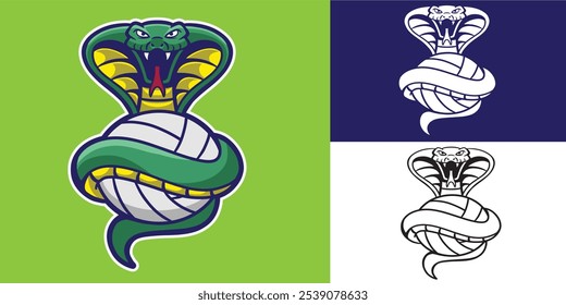 Serpiente mascota con voleibol bueno para el logotipo, logotipo del equipo, logotipo del deporte, etiqueta engomada, etc