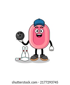 Mascot of soap as a bowling player , character design