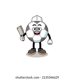Mascot of soccer ball as a butcher , character design