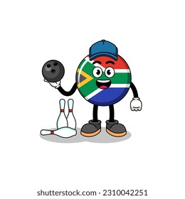 Mascot of south africa flag as a bowling player , character design