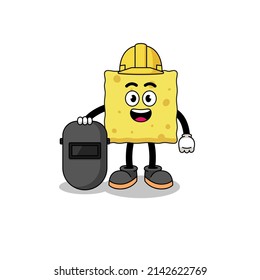 Mascot of sponge as a welder , character design