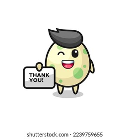 the mascot of the spotted egg holding a banner that says thank you , cute style design for t shirt, sticker, logo element