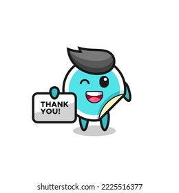 the mascot of the sticker holding a banner that says thank you , cute style design for t shirt, sticker, logo element