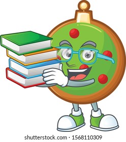 Mascot a student bring book in christmas ball cartoon.