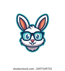 Un logotipo de estilo mascota con un conejito lindo con enormes gafas. Obviamente es un friki.