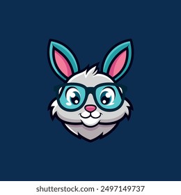 Un logotipo de estilo mascota con un conejito lindo con enormes gafas. Obviamente es un friki.