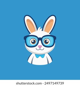 Un logotipo de estilo mascota con un conejito lindo con enormes gafas. Obviamente es un friki.