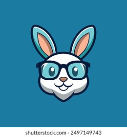 Un logotipo de estilo mascota con un conejito lindo con enormes gafas. Obviamente es un friki.