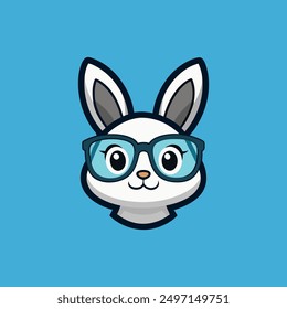 Un logotipo de estilo mascota con un conejito lindo con enormes gafas. Obviamente es un friki.