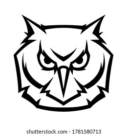 Mascot stylized owl head. Illustration or icon of wild bird.