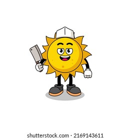 Mascot of sun as a butcher , character design