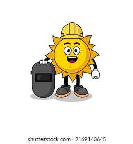 Mascot of sun as a welder , character design