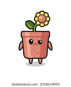 the mascot of the sunflower pot with sceptical face , cute style design for t shirt, sticker, logo element
