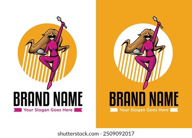 mascot super power woman chef kitchen food logo design vector illustration