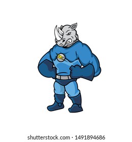 mascot super rhino vector illustration