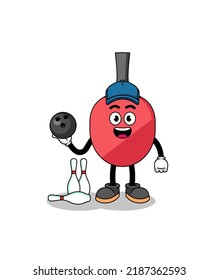 Mascot of table tennis racket as a bowling player , character design