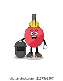 Mascot of table tennis racket as a welder , character design