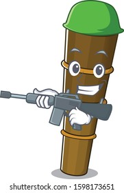 A mascot of telescope Scroll Army with machine gun