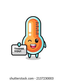 the mascot of the thermometer holding a banner that says thank you , cute style design for t shirt, sticker, logo element