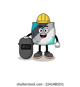 Mascot of throw pillow as a welder , character design