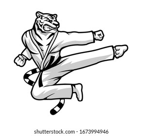 mascot tiger karate black belt vector