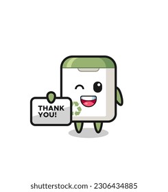 the mascot of the trash can holding a banner that says thank you , cute style design for t shirt, sticker, logo element