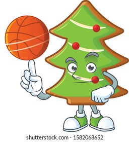 Mascot of trees cookies cartoon character style with basketball