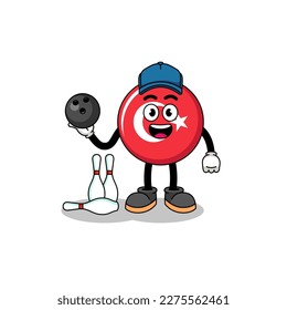 Mascot of turkey flag as a bowling player , character design