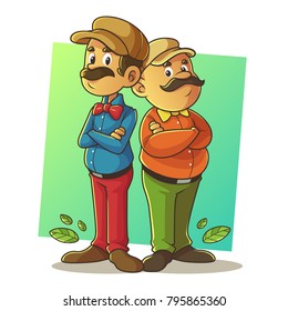 Mascot two man full body with square background