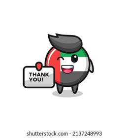 the mascot of the uae flag badge holding a banner that says thank you , cute style design for t shirt, sticker, logo element