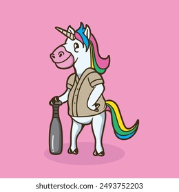 mascot unicorn with baseball outfit good for sticker, brand design, mascot design, etc