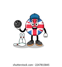 Mascot of united kingdom flag as a bowling player , character design