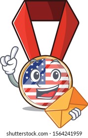 Mascot usa medal in the character bring envelope